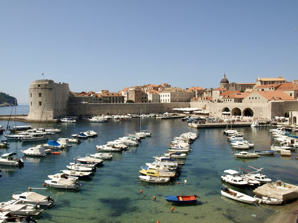 View of Dubrovnik old town harbour.