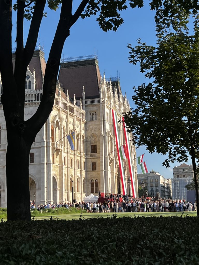 Side view of the Hungarian parliament buikding in Budapest.