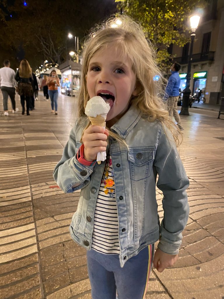 Child eating ice cream on Las Ramblas, Barcelona
