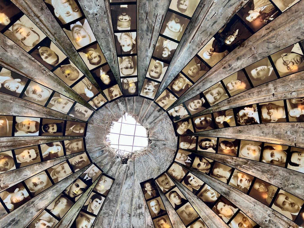 View looking up at the roof of the entrance to the Bunk'Art 2 museum in Tirana