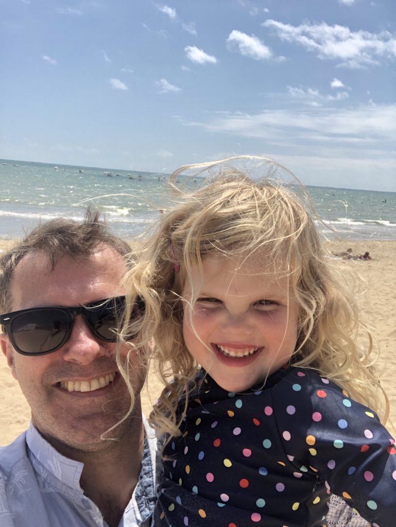 Adam and Martha having fun at the beach at Tranche sur la Mer.