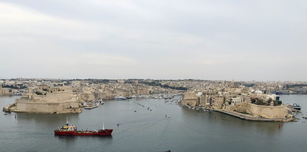 View of the three cities from Upper Barrakka gardens in Valletta.