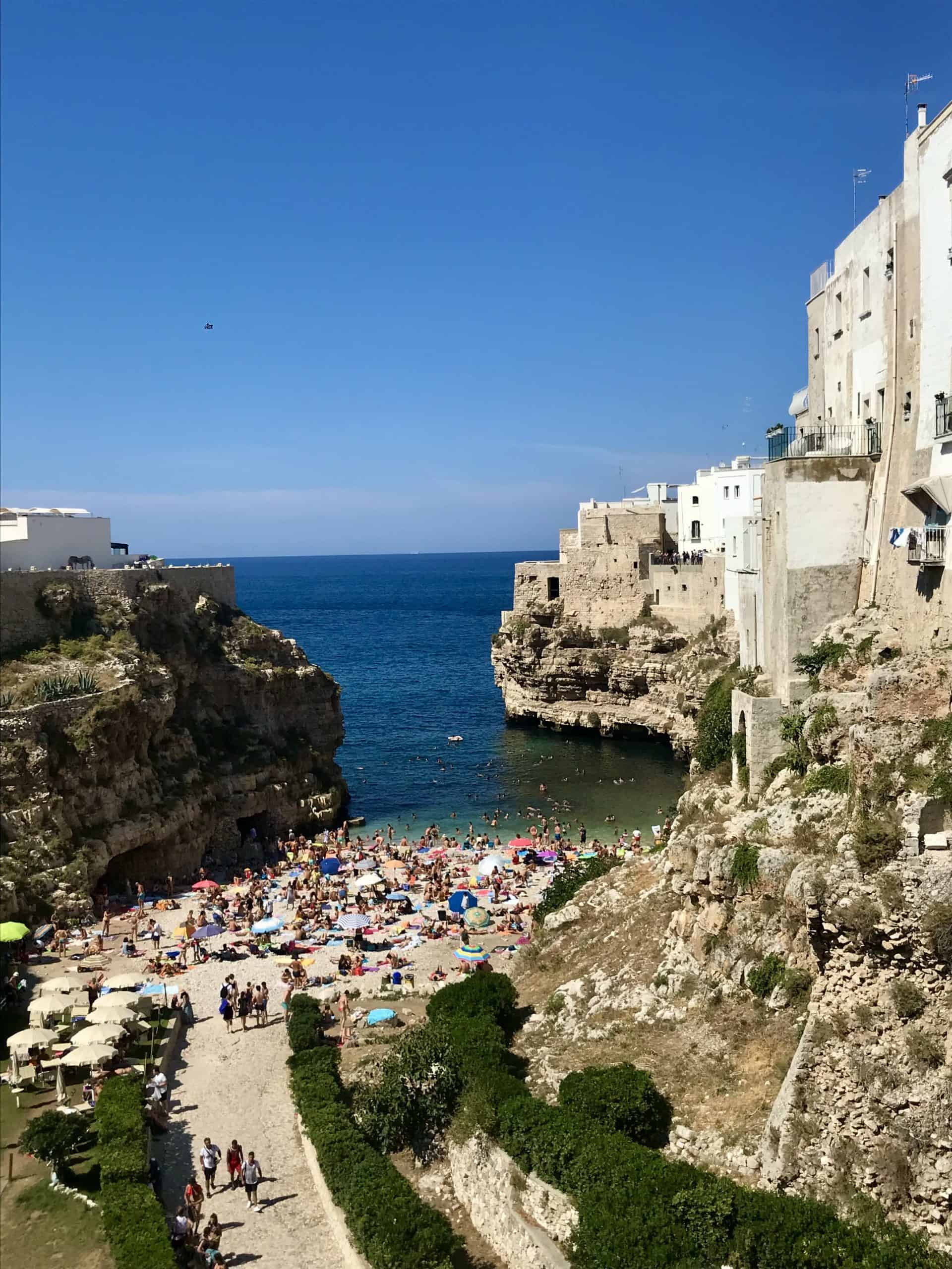 Polignano beach looking out from the land.