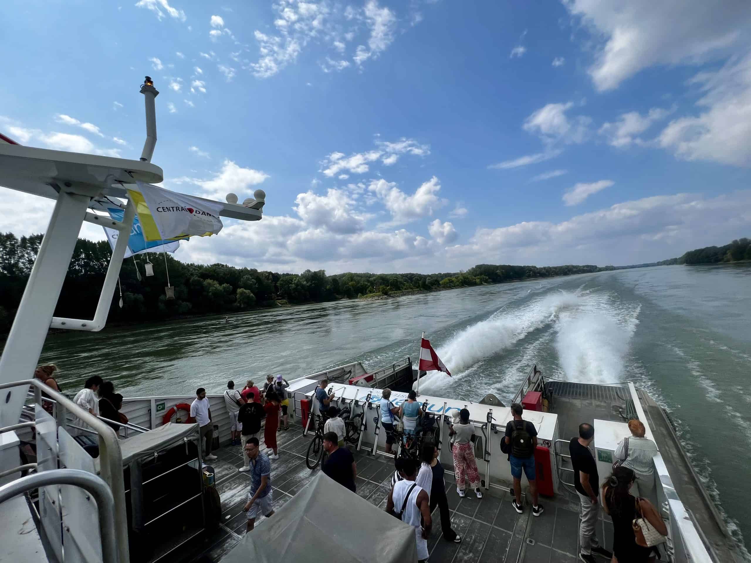 Onboard the twin city river ferry from Vienna to Bratislava.