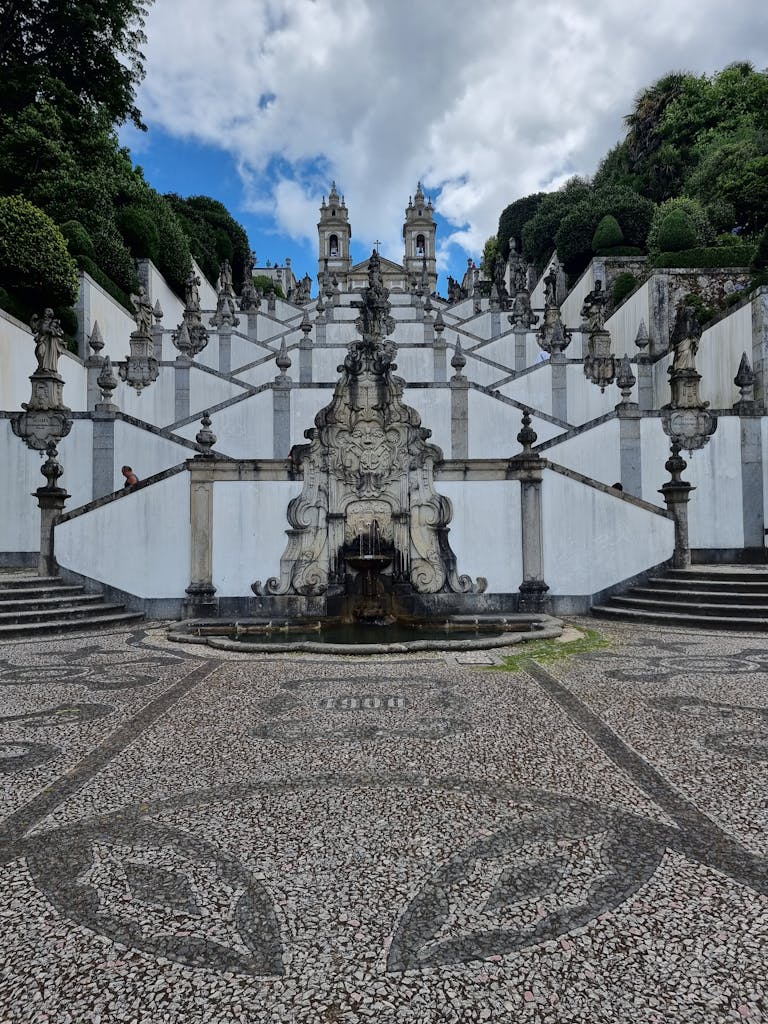 Majestic stairway leading to the Sanctuary of Bom Jesus in Braga, Portugal.