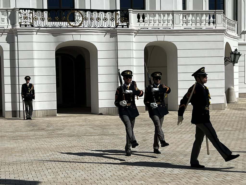 Changing of the guard at Bratislava presidential palace.