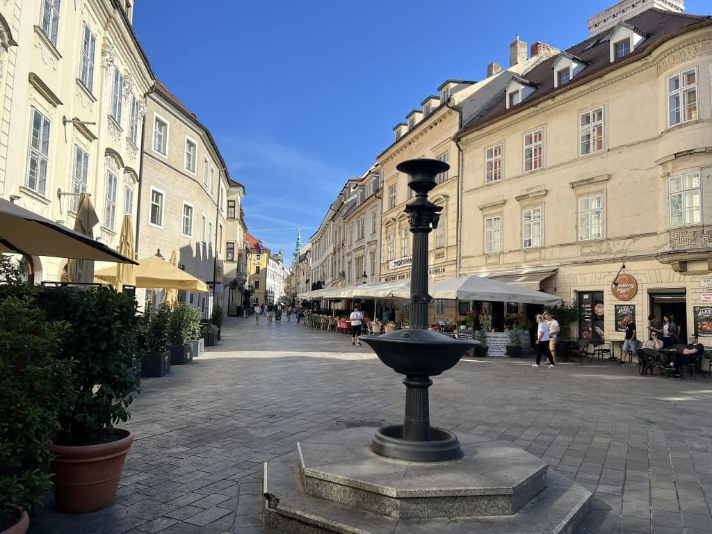 One day in Bratislava is enough time to explore the old town, this is the road  leading to St Michal's gate.