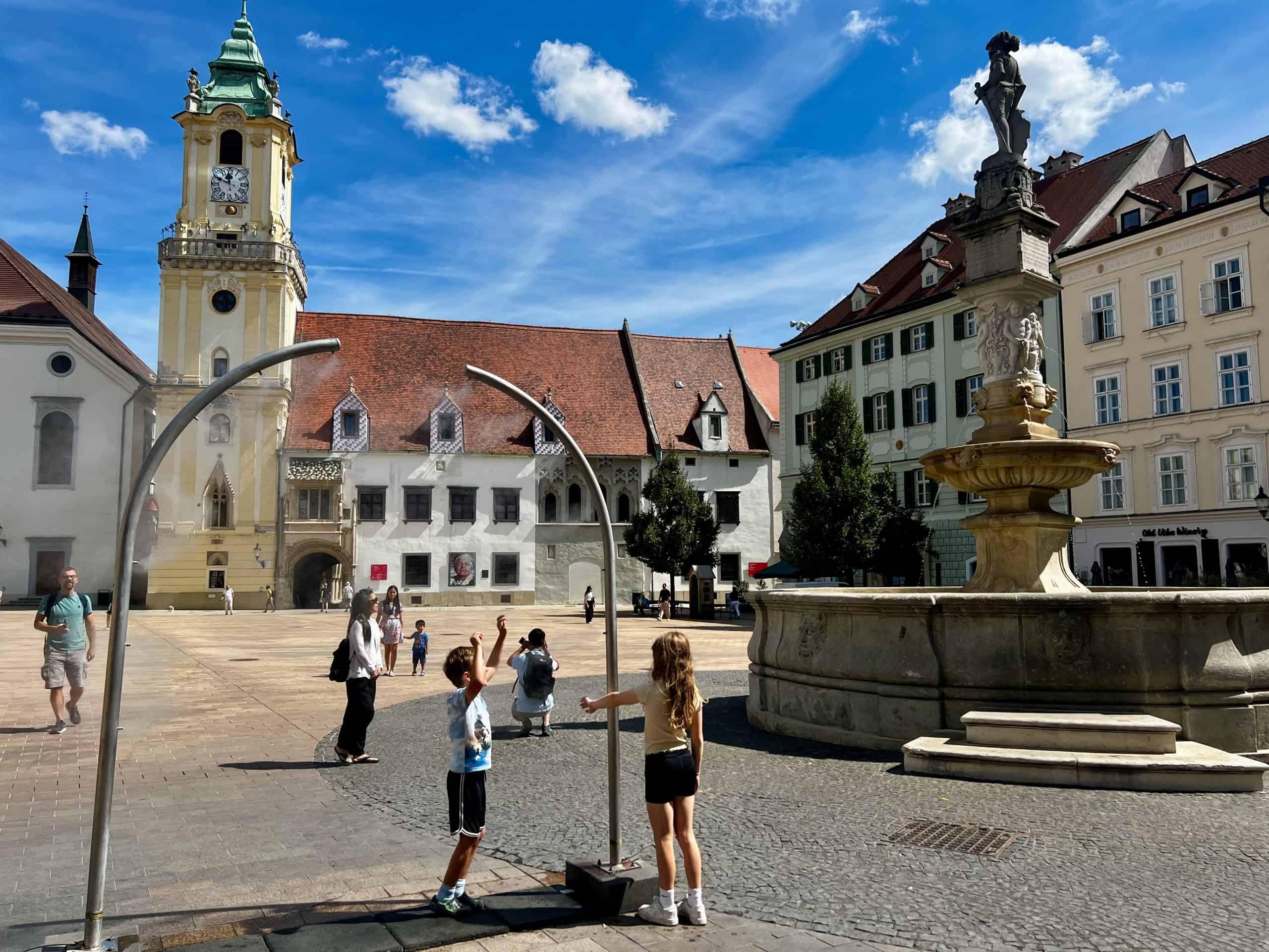 The beautiful main square of Bratislava old town
