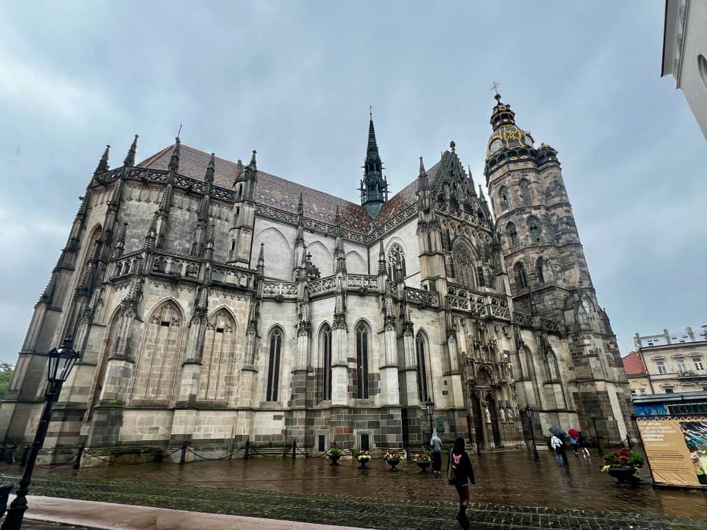 The exterior of St Elizabeth's Cathedral (Dóm Svätej Alzbety) in Kosice old town.
