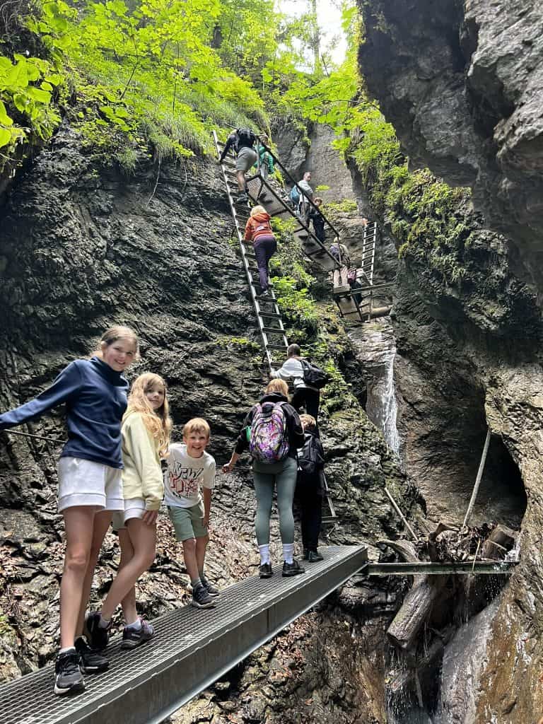 Waiting to climb the ladders through the Sucha Bela gorge.
