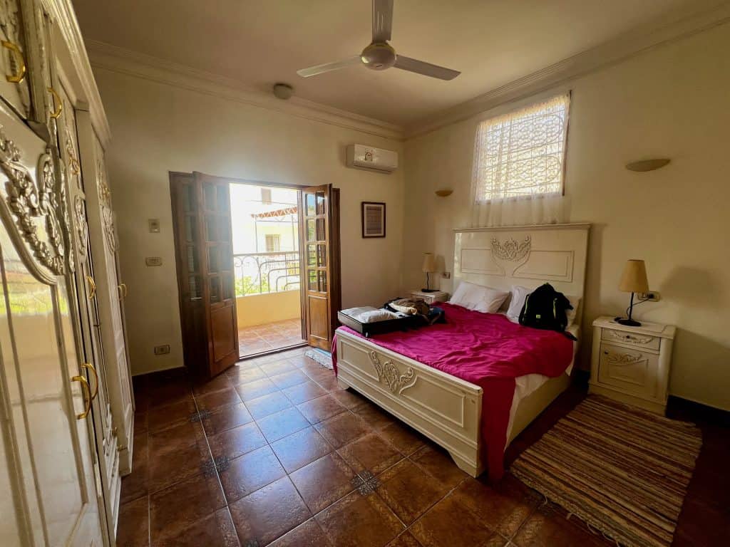 One of the bedrooms in the three bedroom apartment  at Villa Belzoni hotel in Luxor.