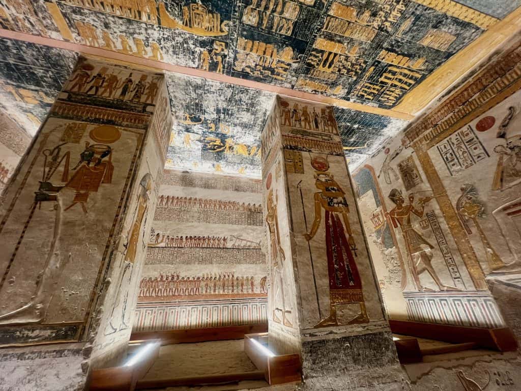 Amazing decorations on the walls and ceiliing in the tomb of Ramases VI / V in valley of the Kings.