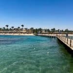 View of the beach and jetty at Makadi Bay